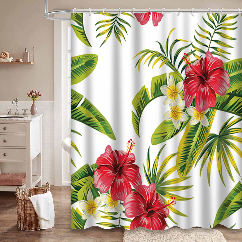 Rideau de douche imperméable à motif hibiscus tropical avec 12 crochets, L 72 po x l 78 po