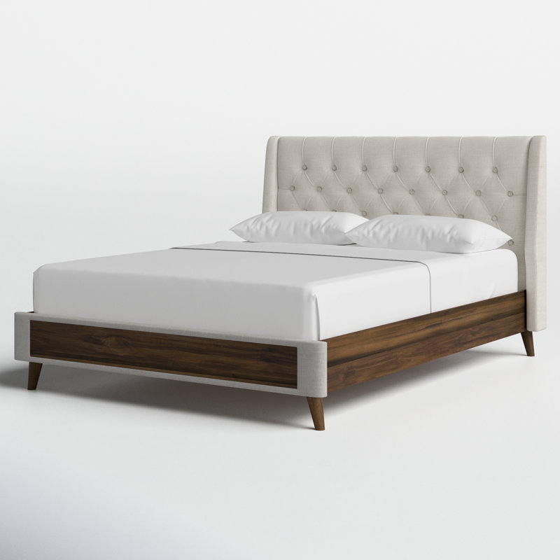 Wahl Upholstered Wingback Storage Bed, Beige, Queen
