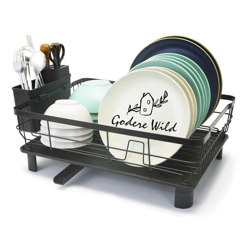 Black Metal Dish Drying Rack with Utensil Holder