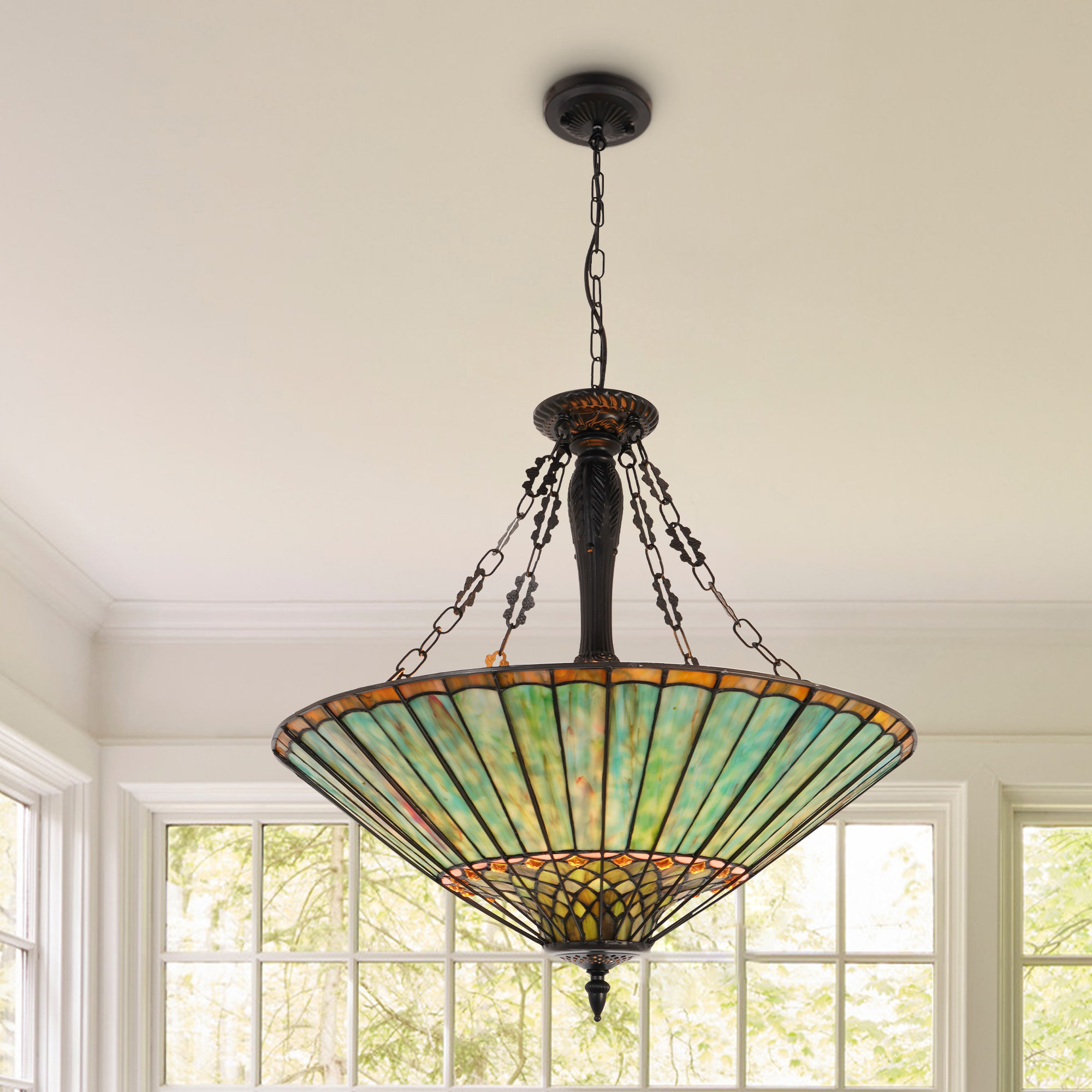 Loon Peak® 24" Vintage 5 - Lights Dimmable Tiffany Stained Glass Chandelier | Wayfair