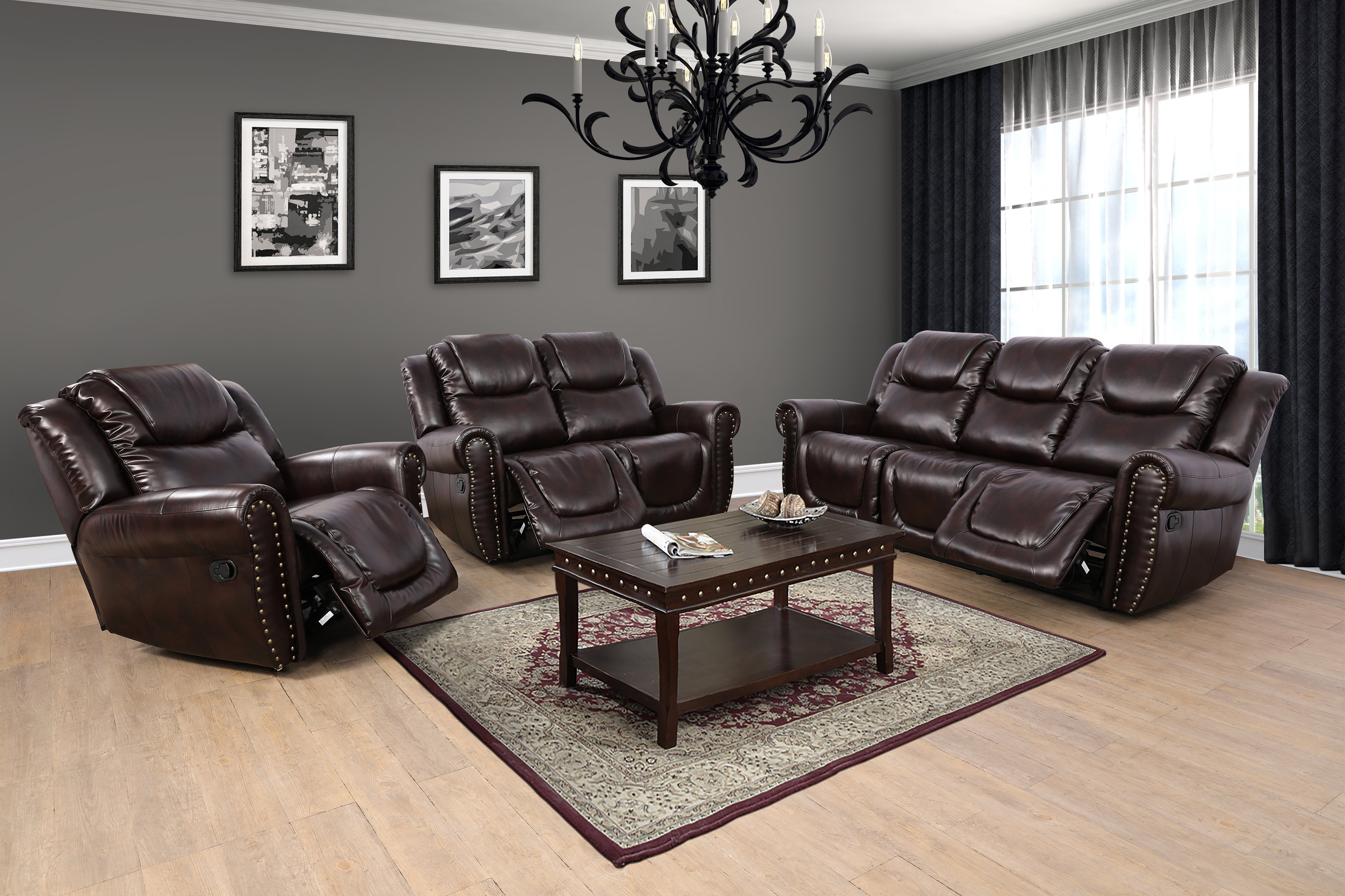 Ebern Designs Adisan 3 Piece Faux Leather Reclining Living Room Set ...