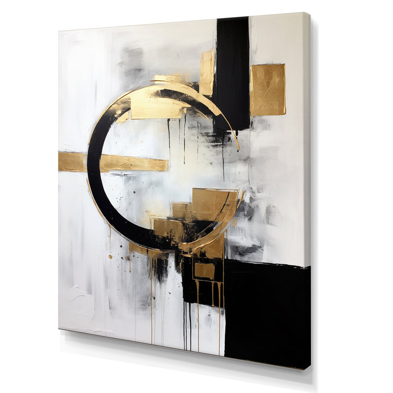 New Balance Dreams, abstrait or et noir - Art mural abstrait pour le salon, H 40 po x l 30 po, Toile tendue, Sans cadre