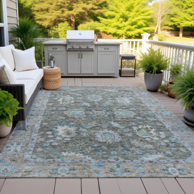 Machine Washable Indoor/Outdoor Xhevrie Fern Rug