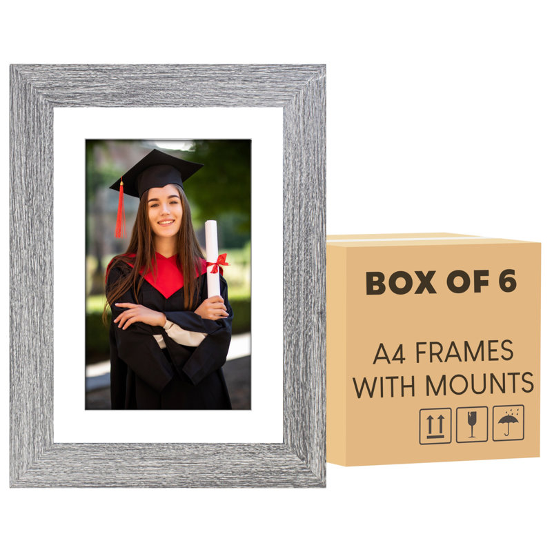 Picture Frame - Set of 6 with Mat, Light Grey