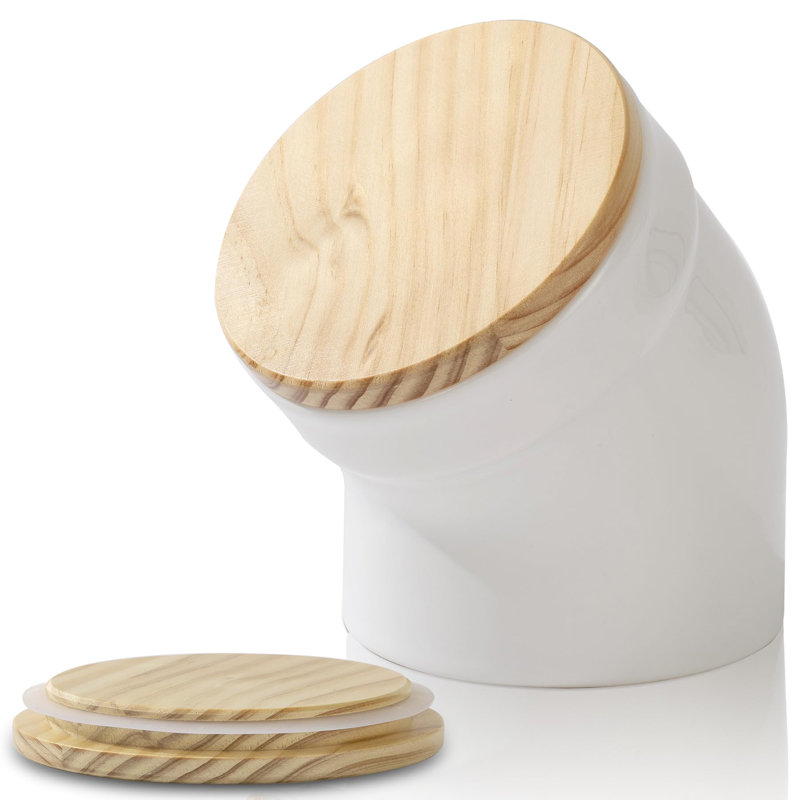 Salière avec couvercle hermétique, cochon de sel en céramique, contenants de sel pour comptoir, scellés et résistants à l'humidité, facile d'accès, lavable au lave-vaisselle (blanc)