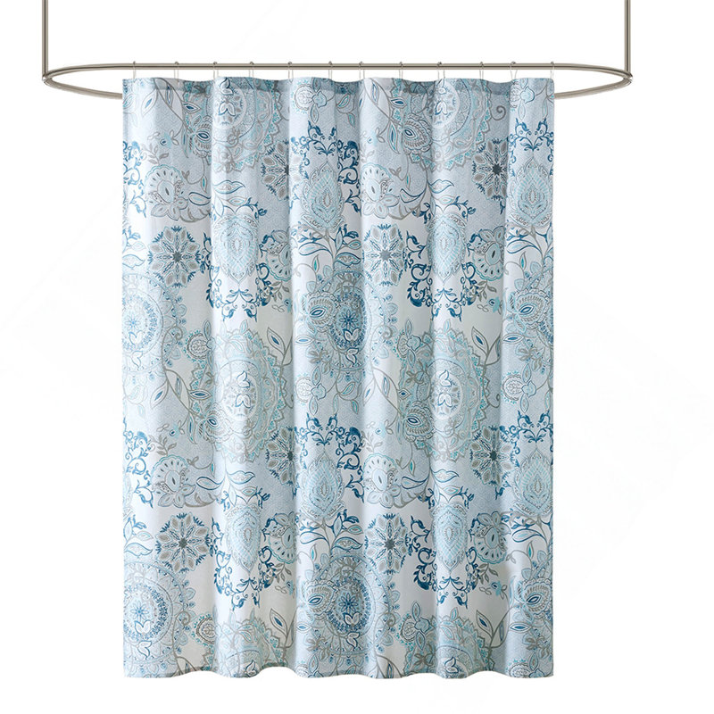 Rideau de douche en coton imprimé, Bleu
