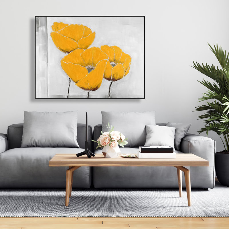 Three Yellow Flowers - Botanical Canvas Art for Home Decor