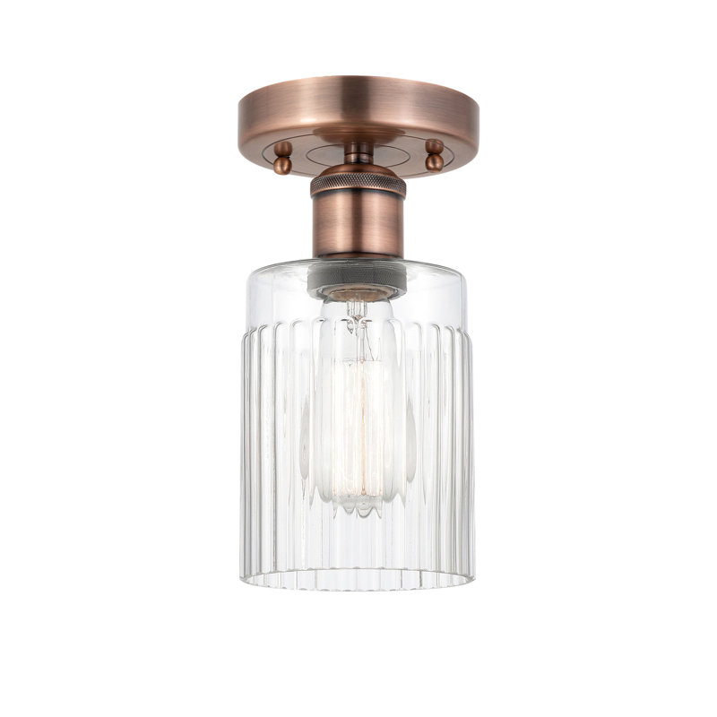 Plafonnier semi-encastré en verre Kamena, Transparent, H 9,13 po x l 4,5 po x P 4,5 po, Cuivre antique