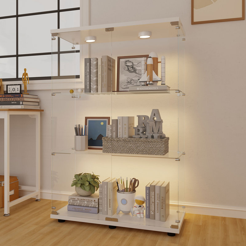 Vitrine en verre trempé, Blanc, H 49,29 po x l 30,91 po x P 13,58 po