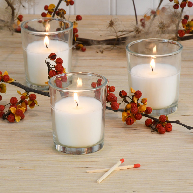 Elegant 10'' White Scented Votive Candles in Clear Glass Set of 12