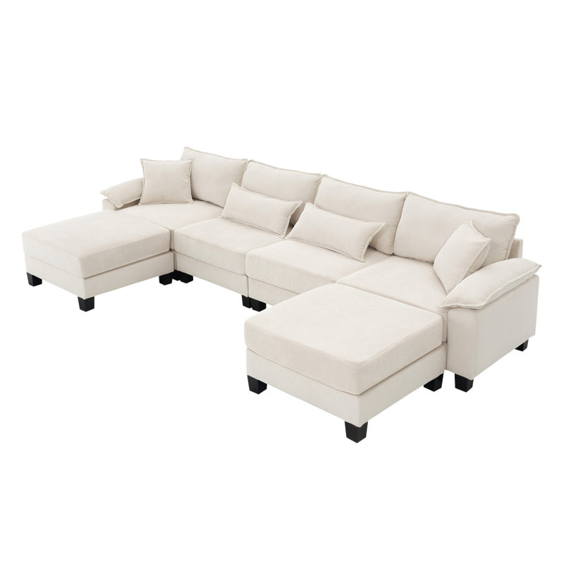 Canapé modulaire 6 pièces rembourré, Velours côtelé beige