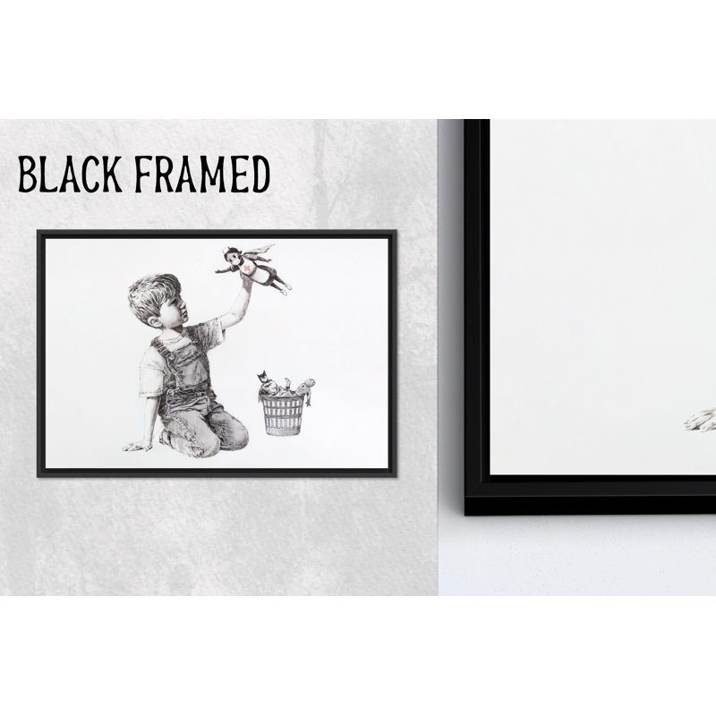 Art sur toile Banksy Boy: Game Changer, impression sur toile, toile noire encadrée, H: 11,9 po x l: 15,8 po