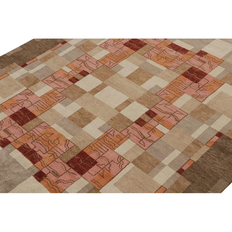 Art Deco Hand Knotted Wool Geometric Area Rug, Rectangle 5' x 8'