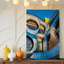 Toile, composition architecturale saisissante avec un arrangement abstrait de surfaces murales métalliques dans différentes nuances de toile bleue-802110155
