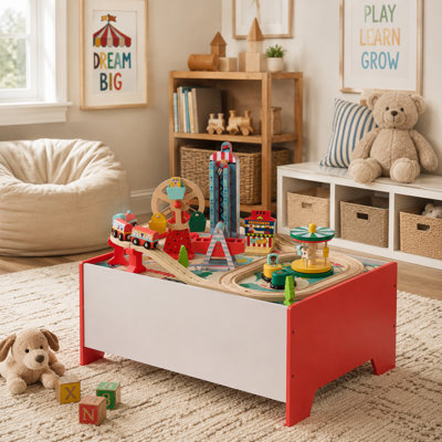 Teamson Kids Florida Amusement Park Activity Table With 6 Interactive Mini Games & Train Rail