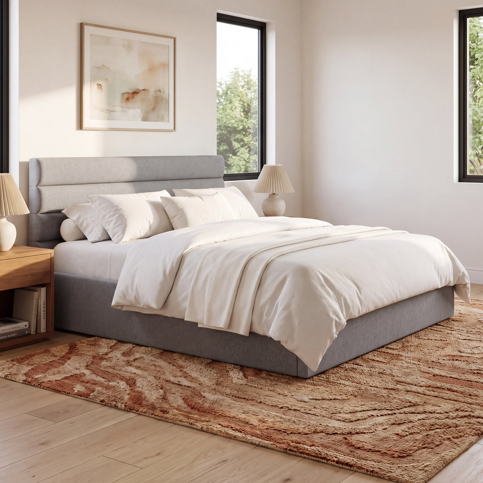 Ruma Linen Upholstered Bed, Queen, Light Gray