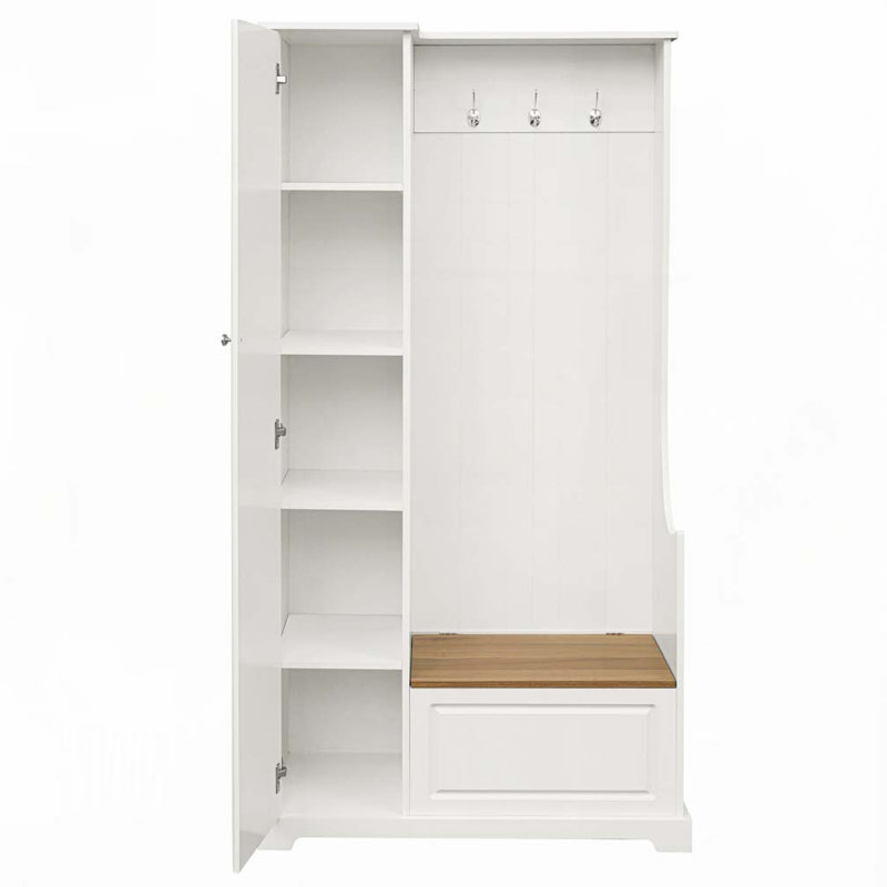 Arbre d'entrée avec banc rabattable, armoire avec tablettes réglables