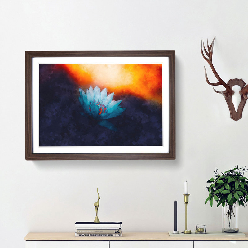 Lotus Flower - Picture Frame Graphic Art Print, 33cm H x 45cm W x 2cm D, Walnut Framed