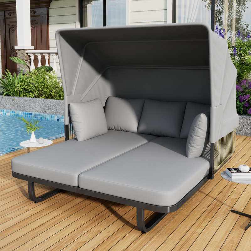 57" Outdoor Patio Daybed Rattan Daybed Outdoor Sunbed With Detachable Pillows For Patio, Backyard, Pool, Gray
