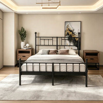 18"King Size Bed Frame, Metal Platform Bed Frame With Headboard, No Box Spring Needed With Sturdy Steel Slat Support, Easy Assembly, Black
