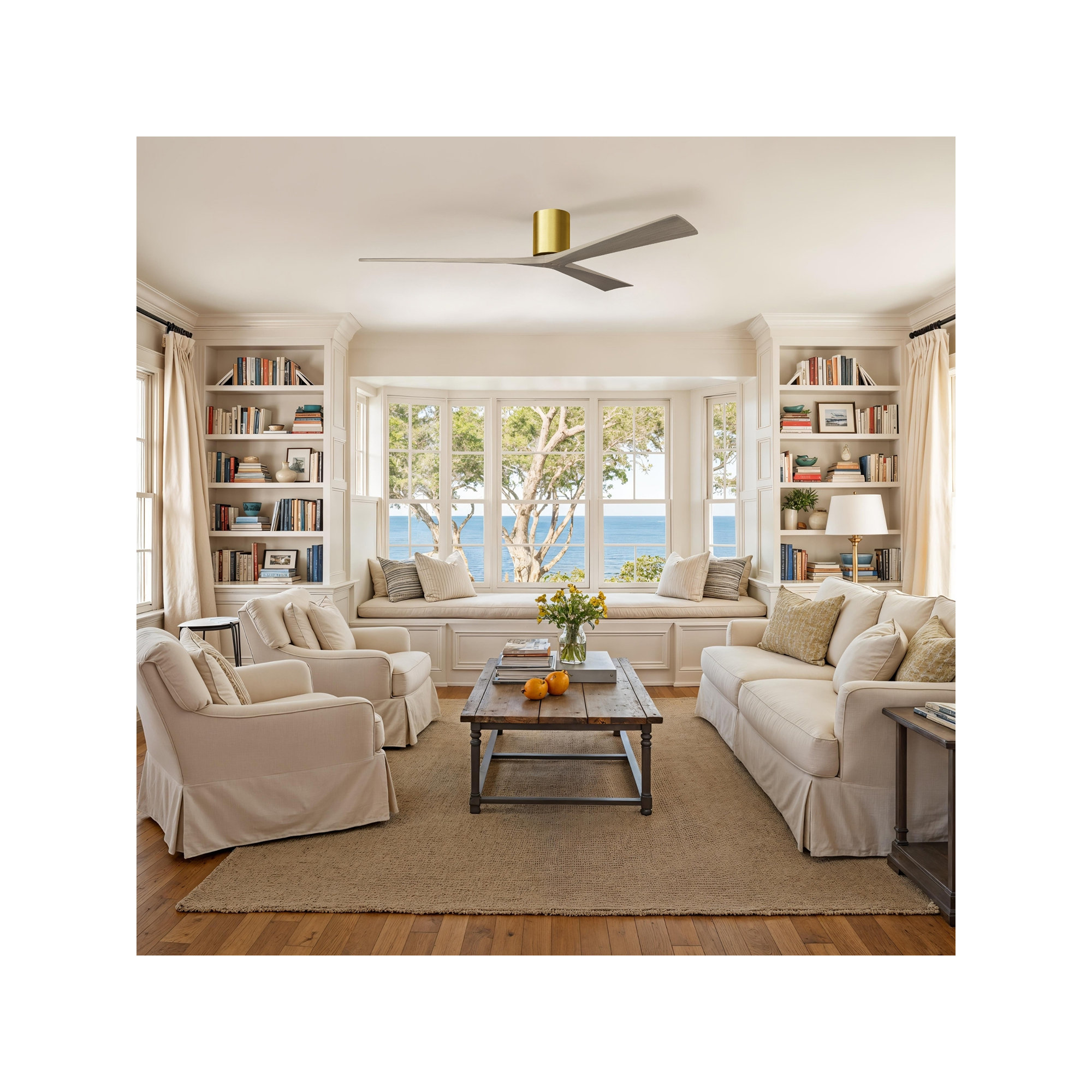 Olivier 3 Blade Ceiling Fan, 72", Brushed Brass, Gray Ash Tone