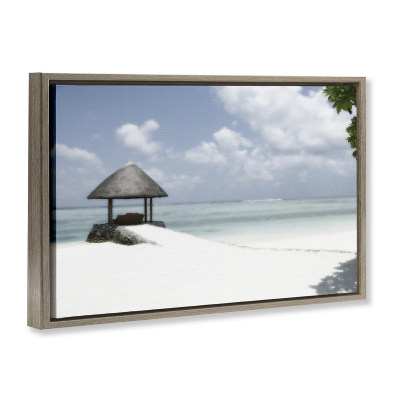 Cadre flottant Quiet Place Beach Coast, design par Noah Bay, H 21 po x l 31 po, Cadre flottant orme Montalcino