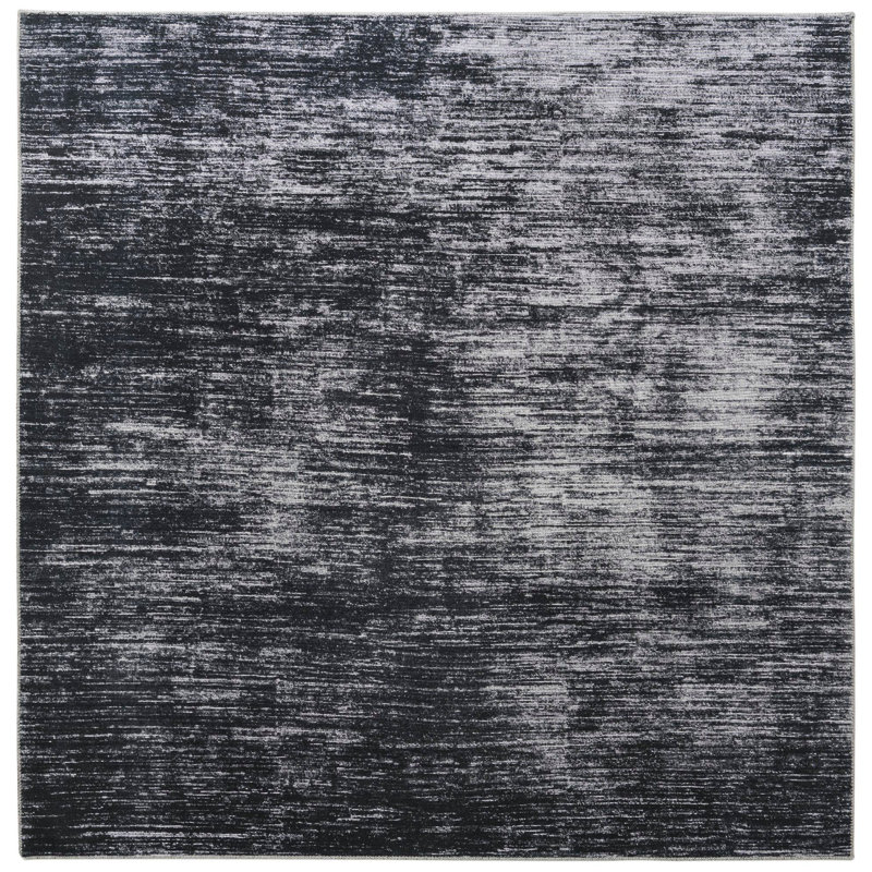 Tapis noir en chenille tissé à la machine Ikhasa, Carré 7 pi 7 po x 7 pi 7 po