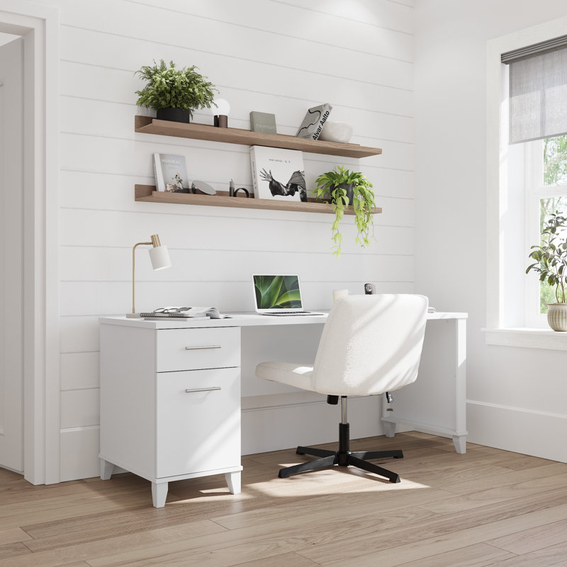 72W Office Desk with Drawers in White, White