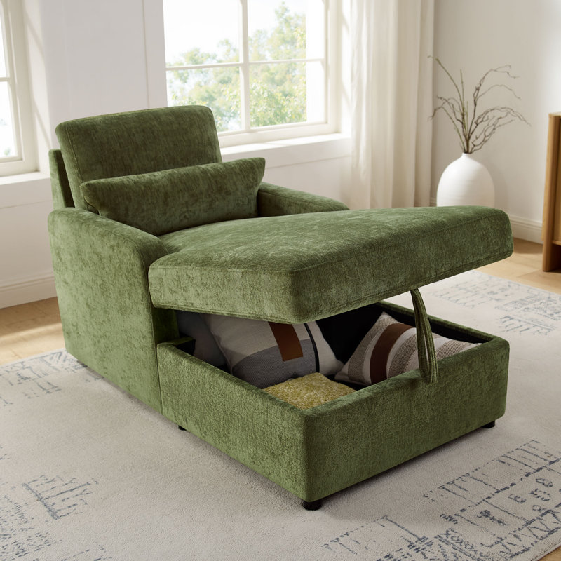 Chaise longue rembourrée avec rangement, Vert olive