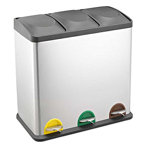 Dakyla Stainless Steel Step On Multi-Compartment Rubbish & Recycling Bin, 60, 60.5cm H x 60.5cm W x 34cm D