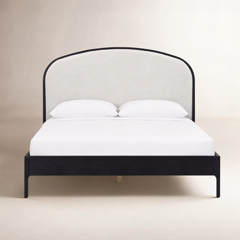 Seabrook Wood Bed with Upholstered Headboard, Black, Queen