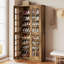 Armoire de rangement haute en bois avec portes en verre et tablettes réglables, garde-manger de style campagne moderne pour salle à manger, salon et bureau, finition universelle