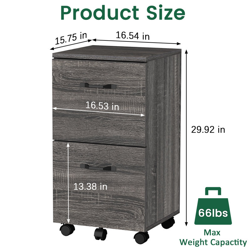 17'' Wide 2 -Drawer Mobile File Cabinet, Gray/Black