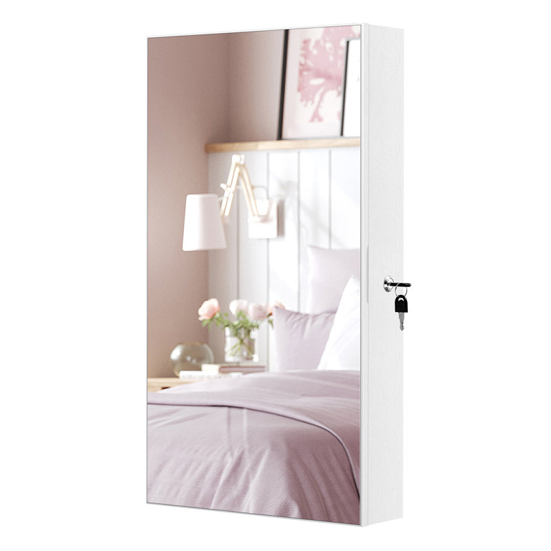 Armoire à bijoux avec miroir à suspendre, Blanc