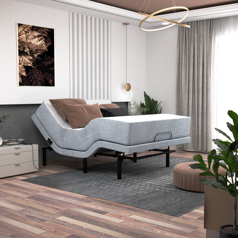 Massage Adjustable Bed Base with Bluetooth, Mobile App, Wireless Remote, 12 Inches Memory Mattress, Queen
