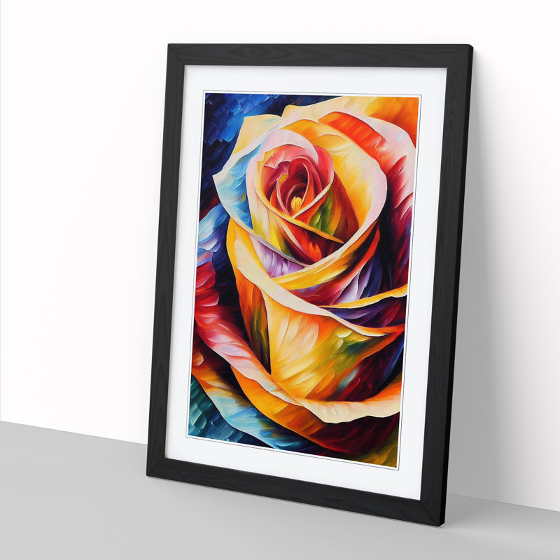 Kief Rose Flower Painted Vol.1 - Single Picture Frame Print, Black, 34cm H x 25cm W x 2cm D