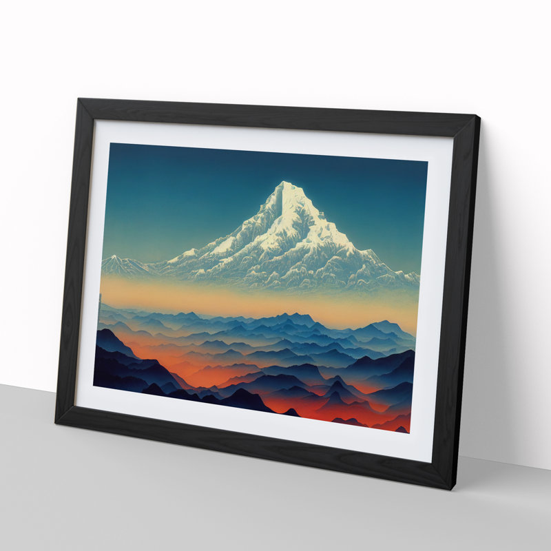 Victorious Japanese Mountains - Framed Print, Black, 46cm H x 64cm W x 2cm D