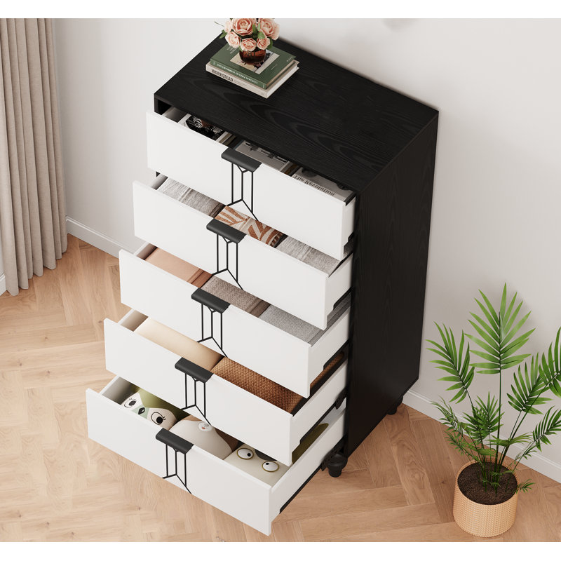 Dricketts 23.6'' W 5 - Drawer Dresser, Black/White