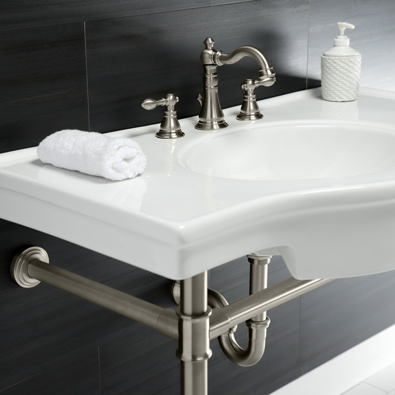 Kingston Brass Templeton 37-Inch Ceramic Console Sink with Stainless Steel Legs (8-Inch, 3-Hole), Brushed Nickel