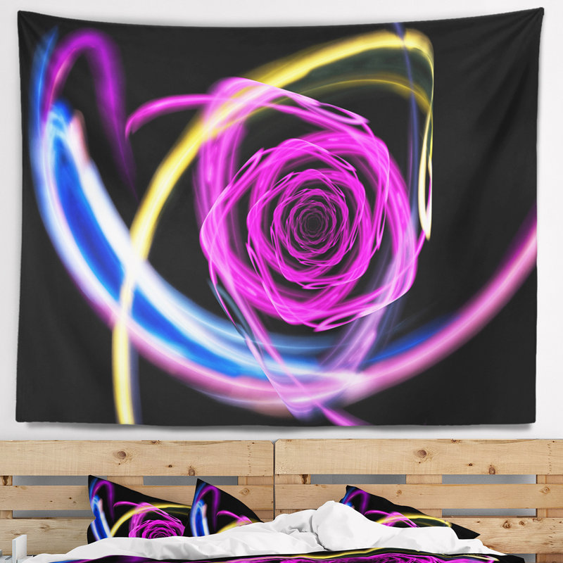 Tapisserie florale rose néon mauve, H 68 po x l 80 po