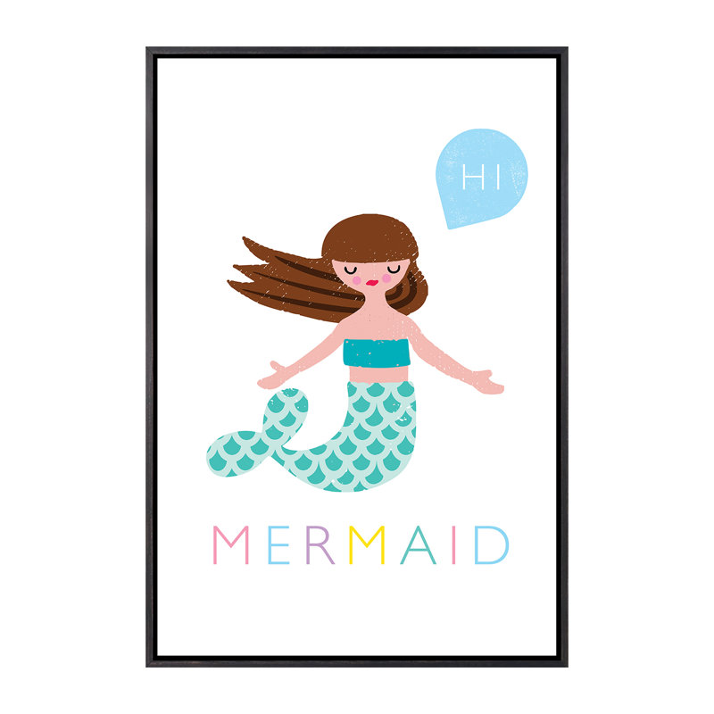 Sirène - impression d'art graphique, H 40 po x l 26 po x P 1,5 po, Toile avec cadre noir patiné, Pas de tapis