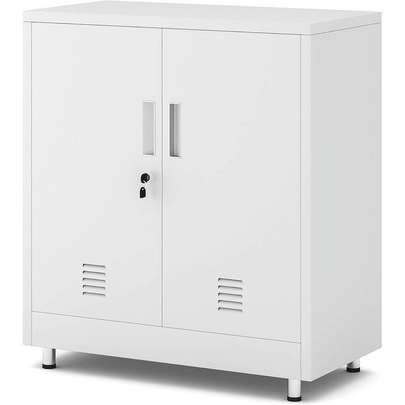 Small Lockable Sideboard Buffet Cabinet with Locking Doors and Adjustable Shelf, for Home Office Hallway Entryway (White)