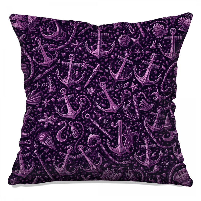 Coussins mauves à double face mauve Nautical Anchors, 14 X 14 pouces