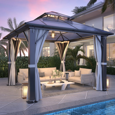 Patio Gazebo Double Roof with Steel Frame, Polycarbonate Hardtop Aluminum Gazebo