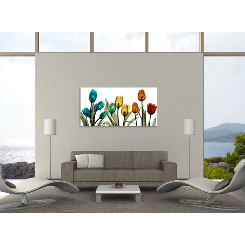 "New Tulipscape", toile tendue par Albert Koetsier, H 18 po x l 36 po x P 1,5 po