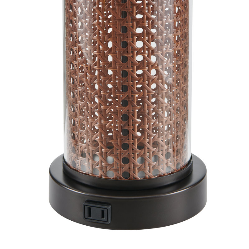 23.5’’ Clear Glass Rattan Bedside Table Lamp Set