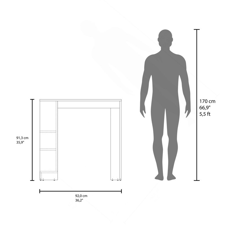 Îlot de cuisine, table de bar avec 3 tablettes latérales, Dark Walnut