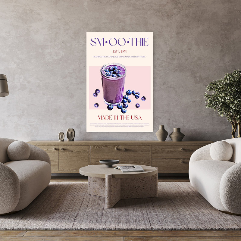Art mural contemporain d'été «Fresh Blueberry Smoothie», H 48 po x l 32 po