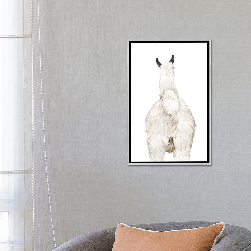 Art du lama, Toile avec cadre argenté, H 26 po x l 18 po x P 1,5 po