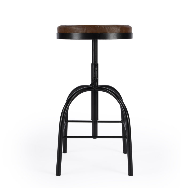 Clyde Leather 25" Adjustable Bar Stool, Medium Brown Genuine Leather